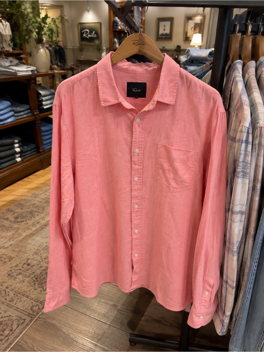 NWT Rails Mykonos Agate Linen Rayon Shirt Coral Pink Men’s Large MSRP $148 - Picture 2 of 11